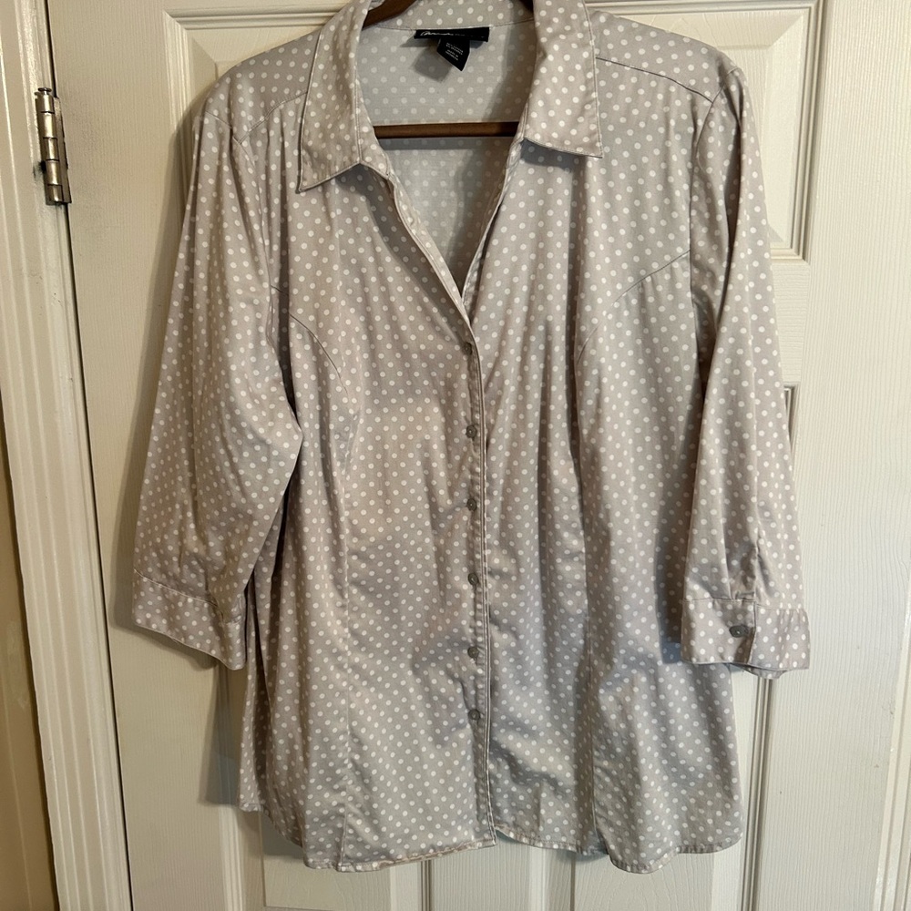 Lane Bryant Gray Polka Dot Plus Size Blouse
